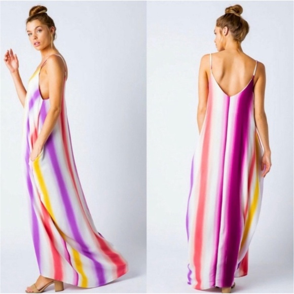 Colorful rainbow striped maxi dress with pockets - Picture 3 of 8